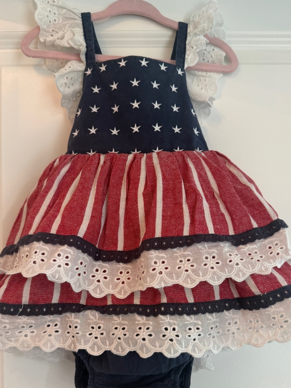 Bums & Rose Toddler Girls Navy & Red Star-Stripe Dress with Bloomers